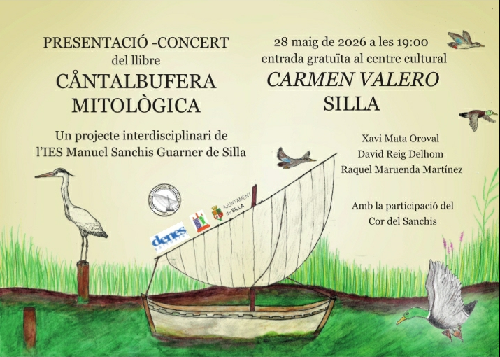 Cartell de la presentació-concert del llibre Cantalbufera Mitològica al centre cultural Carmen Valero de Silla